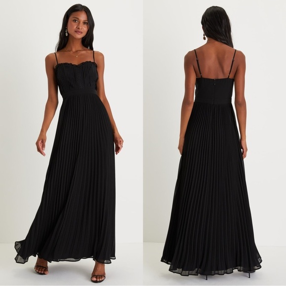 NWOT Lulus Precious Charm Black‎ Pleated Sleeveless Maxi Dress - Picture 1 of 8